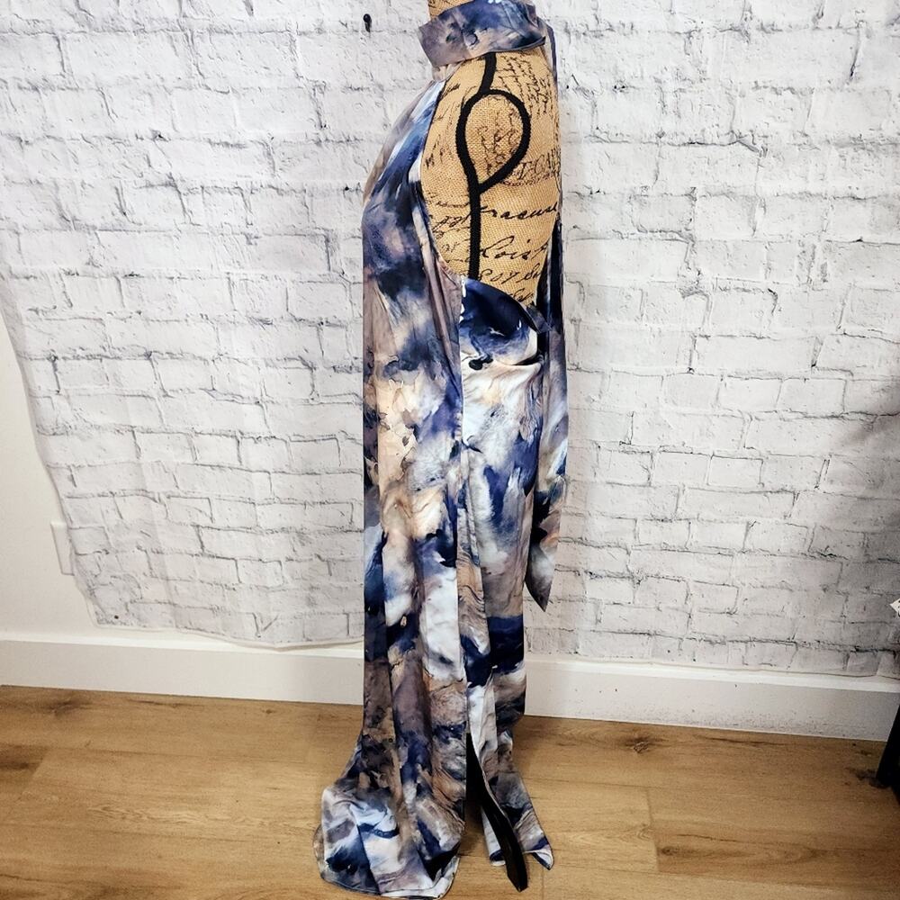 Commense love era tie dye satin halter long dress Sz L blue A15 - Picture 4 of 5